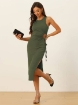 Picture of Ribbed knit Round Neck Cut Out Waist Side Slit Tank Sleeveless Maxi Dress