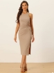 Picture of Ribbed knit Round Neck Cut Out Waist Side Slit Tank Sleeveless Maxi Dress