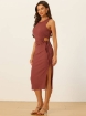 Picture of Ribbed knit Round Neck Cut Out Waist Side Slit Tank Sleeveless Maxi Dress